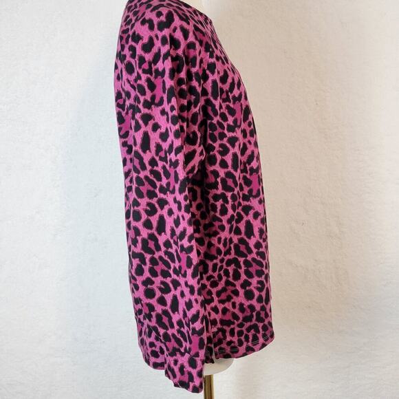 Quacker Factory Womens Cheetah Animal Print Top Sz L Studded Pink Y2k Girly - Picture 4 of 10